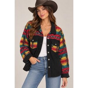 Western Cowgirl Southwestern Shacket Rodeo Aztec Jacket Women's L
